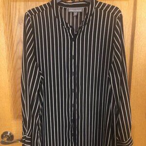 Jessica London 20W Black/White striped long sleeve blouse for Women